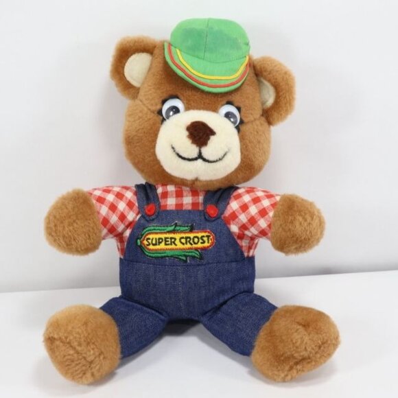 Vintage Super Crost Seed Teddy Bear Stuffed Animal Farmer Toy - Picture 1 of 7
